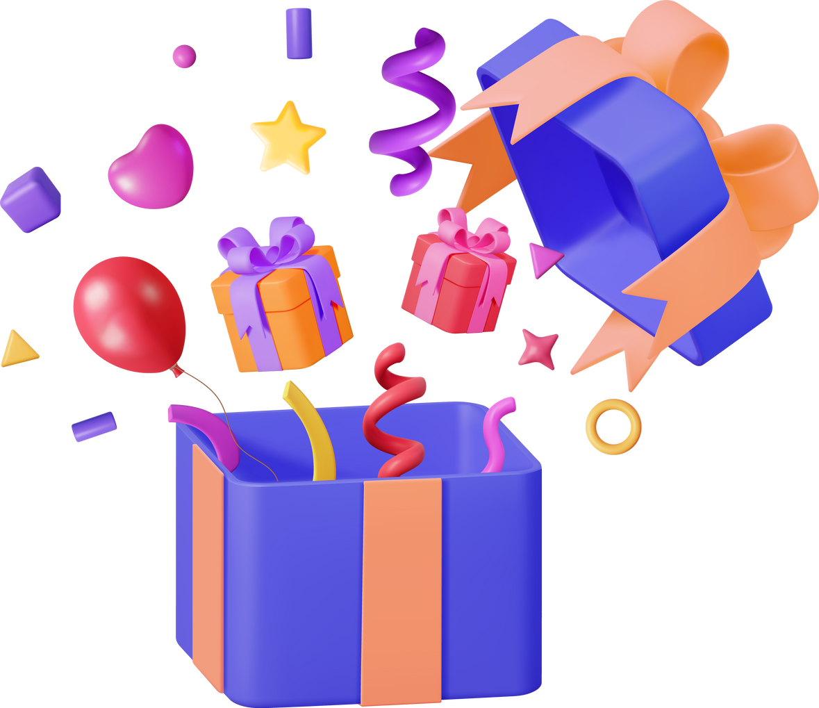 3D Open Gift Box With Falling Confetti